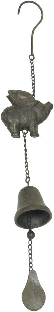 Treasure Gurus Rustic Flying Pig Wings Hanging Wind Chime Metal Patio Garden Art Front Porch Decor