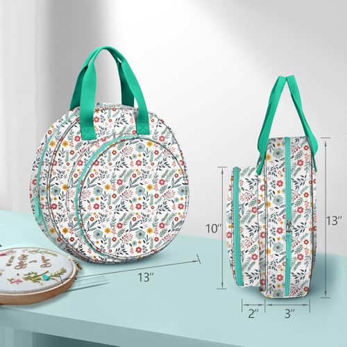 Image of FINPAC Embroidery Project Bag, Embroidery Supplies Storage Carrying Tote Case with Multiple Pockets for Floss, Hoops, Thread, Stitch Tools Kit [Bag Only], Spring Bloom