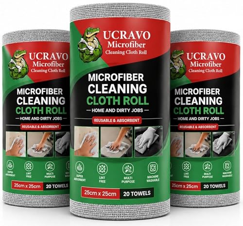 Image of UCRAVO Reusable Kitchen Towel Roll - 6000 Times Washable | Soft & Highly Absorbent Eco Bamboo Wipes | Better Alternative to Dishcloth & Kitchen Tissue Paper Roll | 60 Sheets for Home & Glass Cleaning