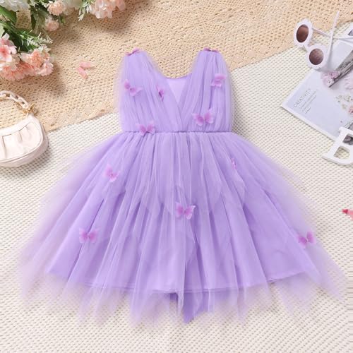IMEKIS Toddler Girls Butterfly Birthday Dress Baby Sparkle Tulle Formal Wedding Party Bowknot Tutu Dresses Photo Shoot3