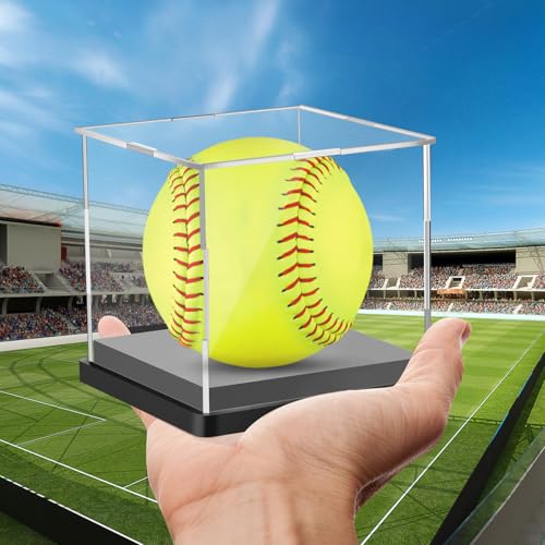 Image of Hooqict 2 Pack Arcylic Softball Display Case Clear Softball Holder UV Protected Stand Championship Display Case Memorabilia Square Box for Golf Tennis Game Ball Baseball