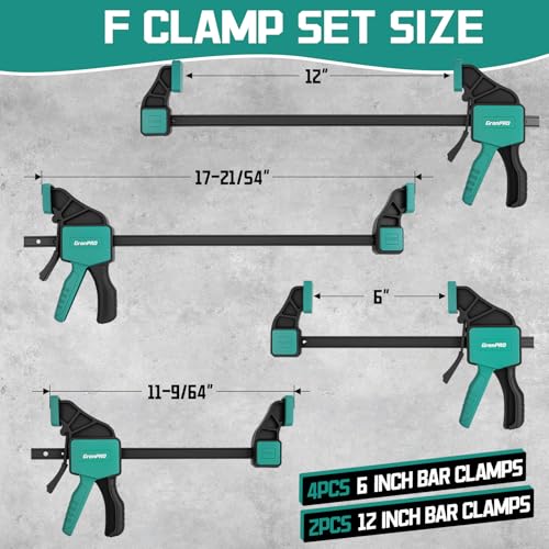 GRENPRO 8-Pack Bar Clamps for Woodworking, 12" and 6" Bar Clamps, Working Clamp Sets, Quick-Change F Clamps, 150 LBS Load Limit - Image 2
