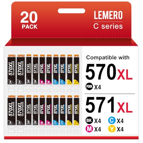 Lemero 570XL 571XL Cartuchos compatibles con Canon 570 571 XL Multipack PGI-570 CLI-571 para Canon Pixma TS5050 TS6050 MG5750 MG6852 MG5753 MG7750 MG5751 TS8050 TS9050(20er-Pack)