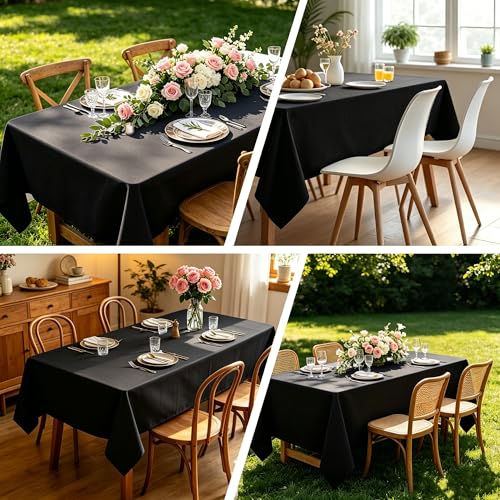 Image of 12 Pack Table Cloth 60 x 126 Inch, Rectangle Tablecloth, Stain and Wrinkle Resistant Washable Polyester Table Cover for Buffet Party, Dinner, Weddings and Camping, Black