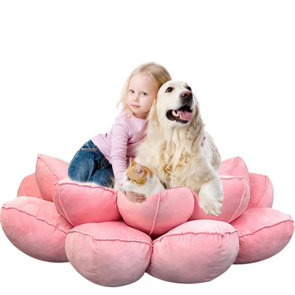 Cama for Perros y Humanos, sofá Cama Gigante for Mascotas con Forma de Loto, Antideslizante, súper Suave y cómodo, de Piel sintética mullida, ortopédica, for Gatos y Perros(Pink,140cm/55inch)
