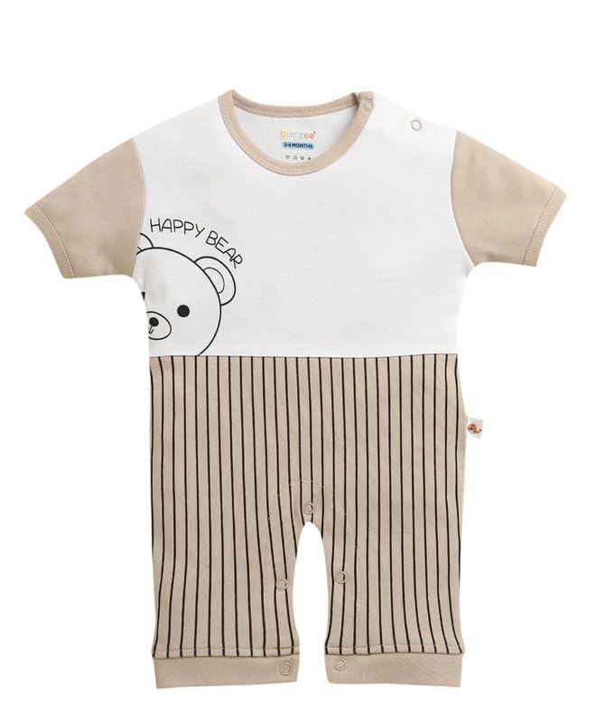 Image of BUMZEE Boys Regular Fit Half Sleeves Round Neck Cotton Romper With Attached Bow