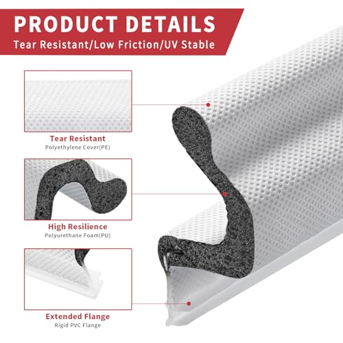 Image of 26 Feet Long Reach Weather Stripping Door Seal with 4 PCS Door Corner Seals, V-Shaped Replacement Door Seal Strip Foam Kerf Weather Stripping for Doors Frame Door Insulation Strip(White)