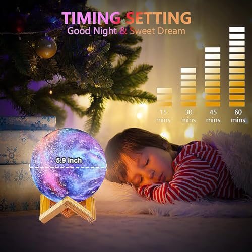 Image of Moon Lamp Kids Night Light Galaxy Lamp - 16 Colors Moon Light with Wood Stand Remote & Touch Control USB Rechargeable Gift for Girls Lover Birthday - 5.9 inch