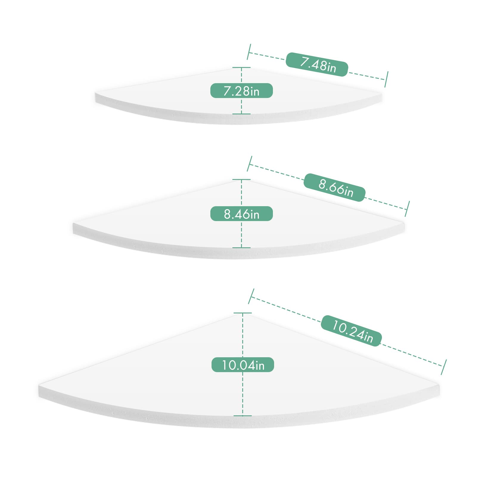 Ejoyous Floating Corner Shelves, 3 Tiers Wall Mounted PVC Shelves for Living Room Bedroom, Kitchen, Home Furniture, White - Image 3