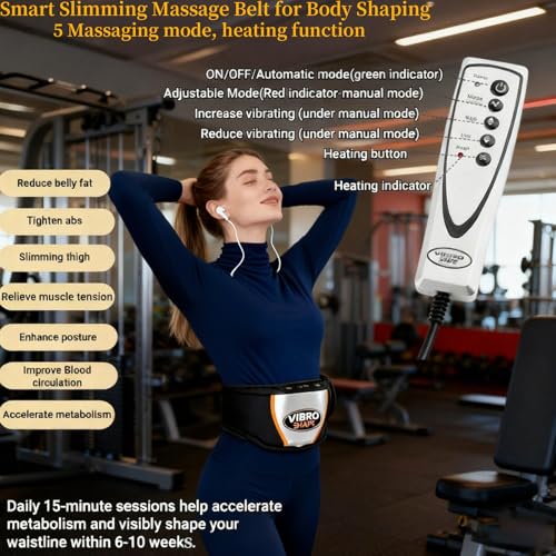 Warmforwel Massagegürtel, 5 Vibrationsmodi, Abnehmgürtel mit Heizfunktion & 140 cm verstellbar, Fettverbrennungs-Bauchmuskeltrainer für Bauchstraffung & Gewichtsreduktion, Heim-Lenden-Fitnessgerät