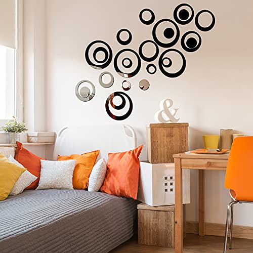 72 Pieces Acrylic Circle Mirror Wall Sticker Round Wall Decor Decals Removable Diy Adhesive Circle Wall Decals For Living Room Bedroom Home Decoration (Black And Silver And Gold) #TOP4