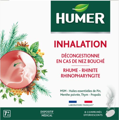 Humer - Inhalation - Décongestionne en cas de rhume et nez bouché - A partir de 7 ans - 8 comprimés effeverscents pour inhalation aux huiles essentielles