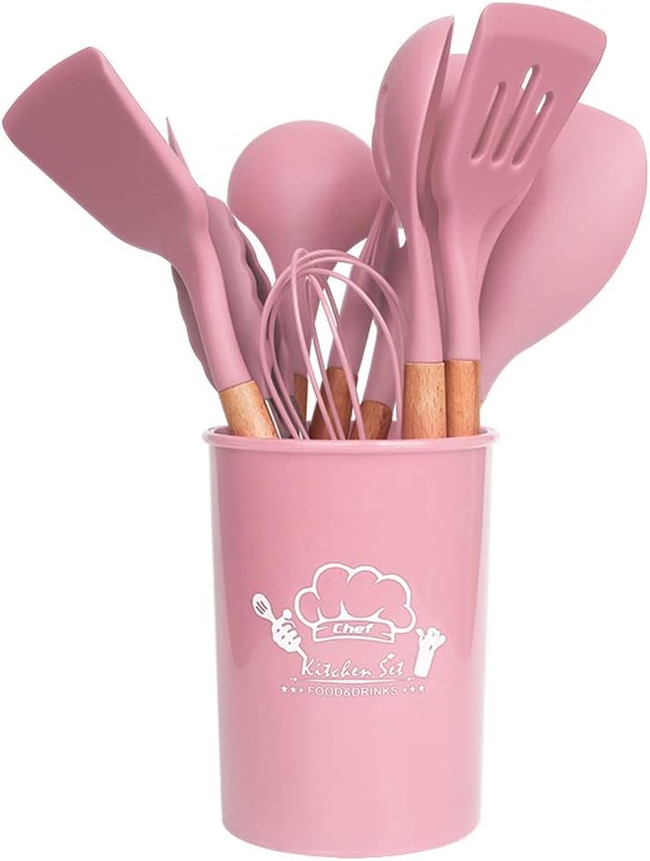 Kitchen tools European non-stick cookware silicone spatula 11 piece set with storage barrel high temperature resistant set(A)