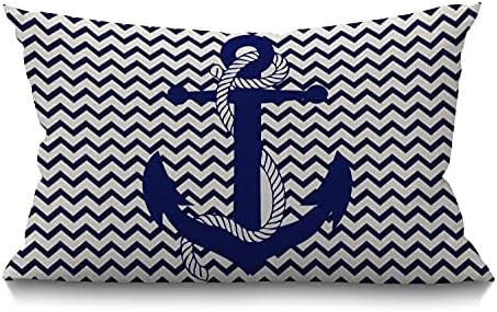 Smooffly Retro Nautical Anchor Lumbar Pillow Cover 12x20 Inch Oblong Decorative Throw Pillow Cover Cushion Case for Sofa Couch Home Farmhouse Decor