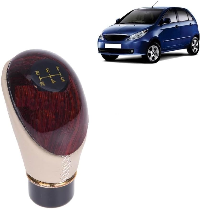 MotoshozX Car Wooden Beige | Brown Gear Knob Fancy Lever 5 Speed Manual Shift for Tata Indica Vista