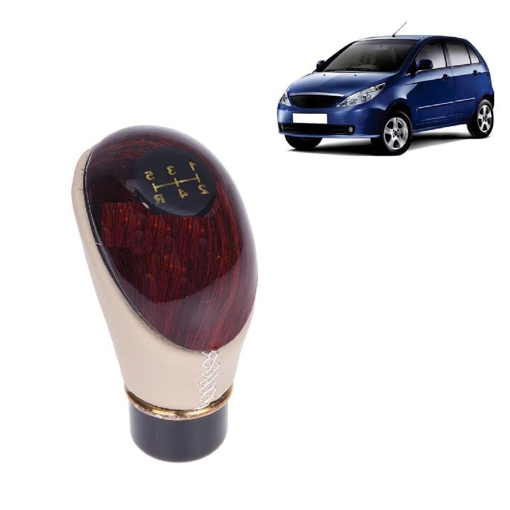 MotoshozX Car Wooden Beige Brown Gear Knob Fancy Lever 5 Speed Manual Shift for Tata Indica
