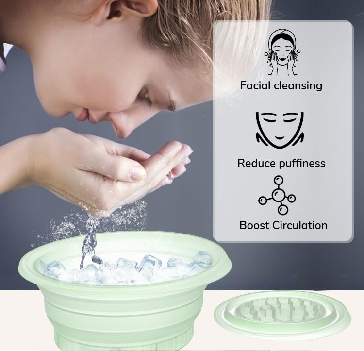 Image of Ice Bowl for Face Dipping, Ice Tub for Bath, Ice Water Facial Container, Foldable Silicone Face Basin, Ice Dunk Bucket, Facial Cups Compatible, Cube Wash Tray, Cold Therapy Spa Accessory for Skincare Glow