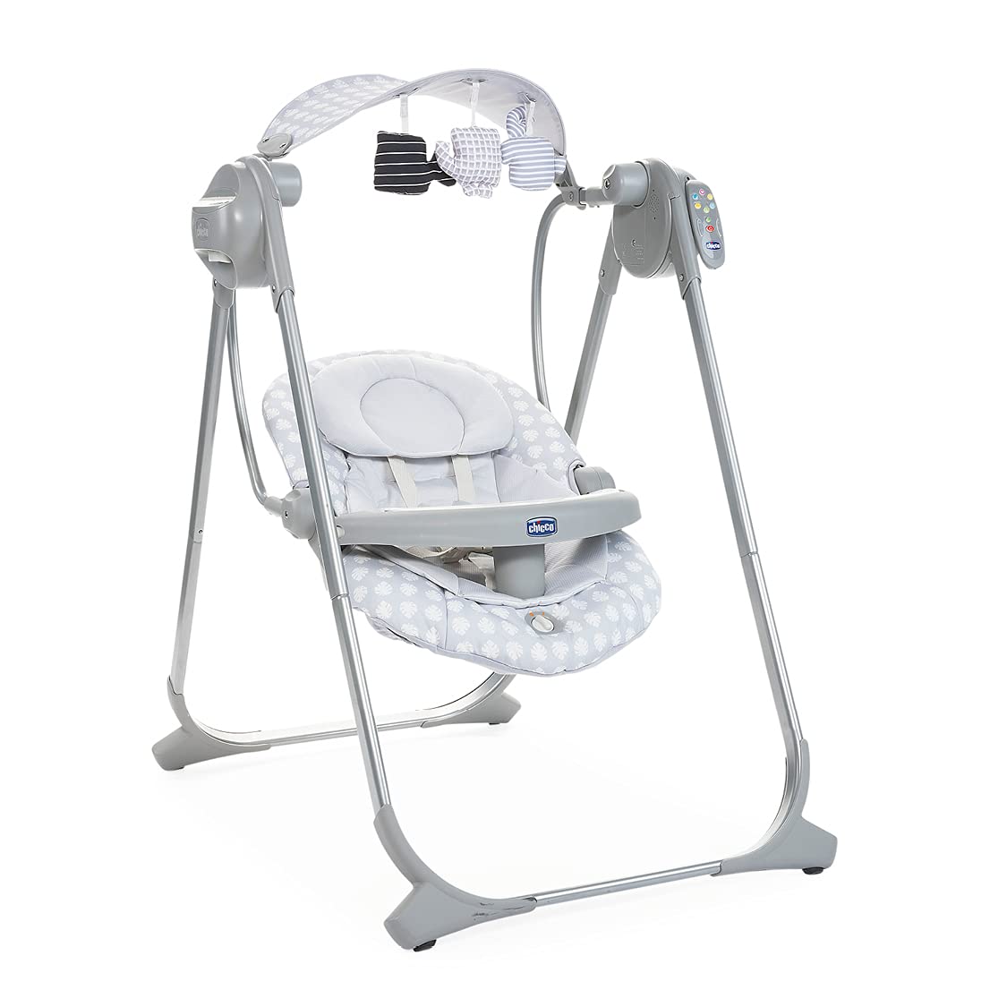 Chicco Polly Swing Up Balancelle Electrique pour Bébé, Transat Inclinable et Balancement Automatique avec Vibration, Jouets Suspendus, Musique et Télécommande, de la Naissance à 9 Kg- Leaf