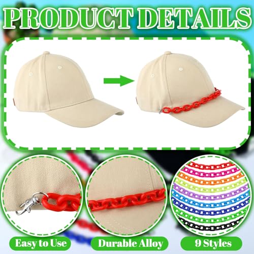 Image of Geyoga 9 Pcs Trucker Hat Chains Trucker Hat Charms Women Man Bill Decoration Detachable DIY Metal Chain for Mesh Baseball Cap(Rainbow Color,Rainbow)