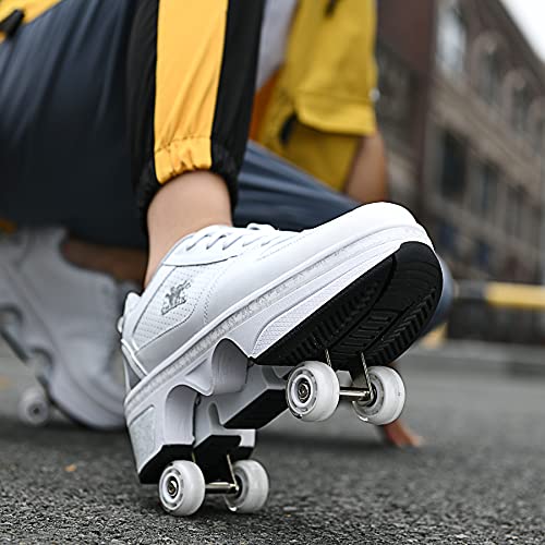 Roller Skates For Women Outdoor,Parkour Shoes With Wheels For Girls/Boys,Kick Rollers Shoes Retractable Adults/Kids,Quad Roller Skates Men,Unisex Skating Shoes Recreation Sneakers,Silver-6.5Us #TOP4