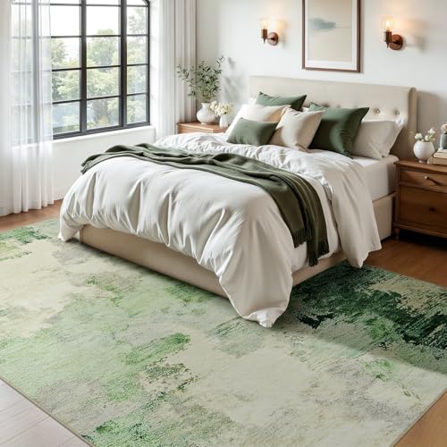 Tapete Joydeco Abstracto Moderno 5x7 Verde Claro Lavable miniatura 6