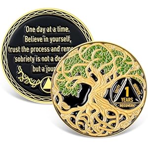 Sobriety Coin Recovery Medallion Chip Twisted Tree AA Chip Medallion Gift Set Sobriety Chips Alcoholics Anonymous Medallion for Anniversary Day & Year for Men & Women in Recovery(1 Year)
