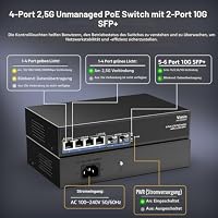 6-Port 2,5G PoE Switch Unmanaged, VIMIN 4X 2,5G Base-T PoE+2X 10Gbps SFP+, 4-Port PoE Switch mit 60Gbps Schaltkapazität, Unterstützung von IEEE802.3af/at, 65W, Switch für 2.5Gb NAS/PC, WiFi6-Router – Ansicht 6