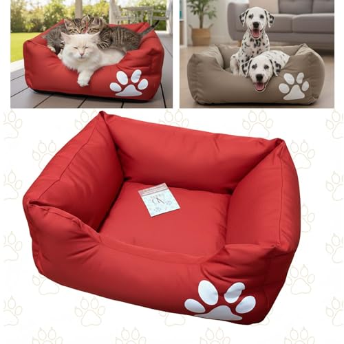 Regalami.shop Cuccia per Cani e Gatti in Tessuto con Base Impermeabile e Antiscivolo – 40x32,5x17 cm – Morbida, Resistente e Facile da Pulire, Ideale per Interno (rosso, 40)