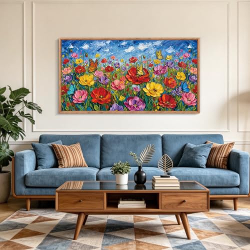 Image of CHDITB 3D Impasto Floral Wall Art,Poppy Wildflower Country Botanical Decor
