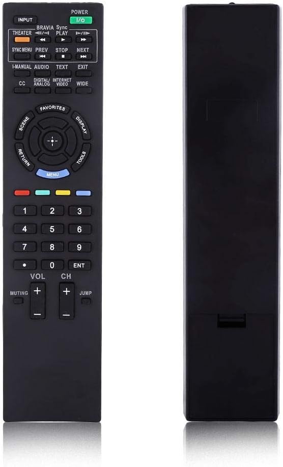 Front view of the Zerone RM-YD038 universal remote control, showing all buttons and their labels.