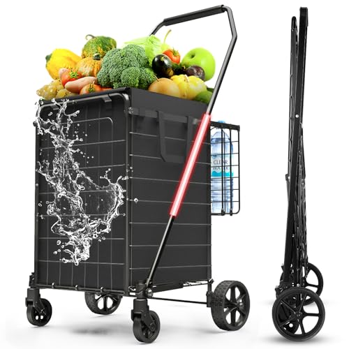 XING LANG 3.7 Cu Ft Folding Shopping Cart - 380 LB Capacity Grocery Cart with 360° Braked Swivel...