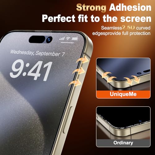 Image of UniqueMe for iPhone 15 Pro Max Matte Screen Protector - 6.7 inch - 2 Pack | HD,Smooth Matte Finish,9H+ Tempered Glass,Anti-Glare, Anti-Fingerprint, Bubble Free, Easy to Install