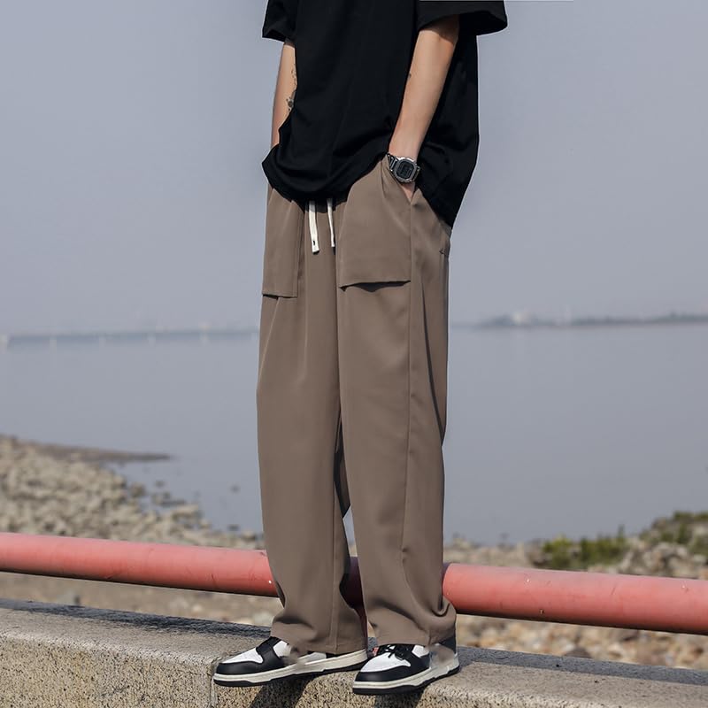 CJQJPNZ Summer Thin Breathable Ice Silk Streetwear Hip Hop Loose Straight Pants for Men - Japanese Trousers2