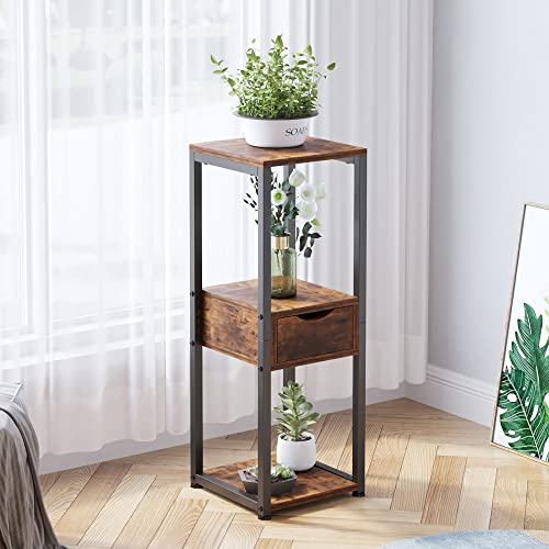 Ffpopu 3 Tier Plant Stand Indoor , Tall Pedestal Stand With Drawer, Tall Plant Stand For Indoor Plants Multiple, Corner Plant Table Indoor, Small Side Table For Living Room #TOP2