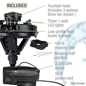 Pond Boss DFTN12003L Floating Fountain With Lights 50 Foot Power Cord 14 hp