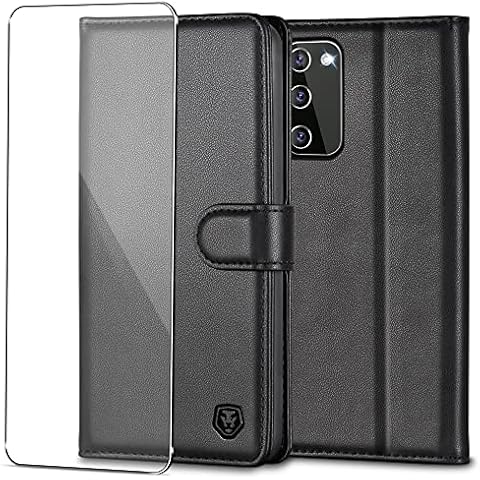 Kuafcase for Samsung S20 FE Case with 1 Screen Protector, Wallet Leather Flip Case with Card Holder Magnetic Closure Kickstand Shockproof Phone Case for Samsung Galaxy S20 FE - Black Cover