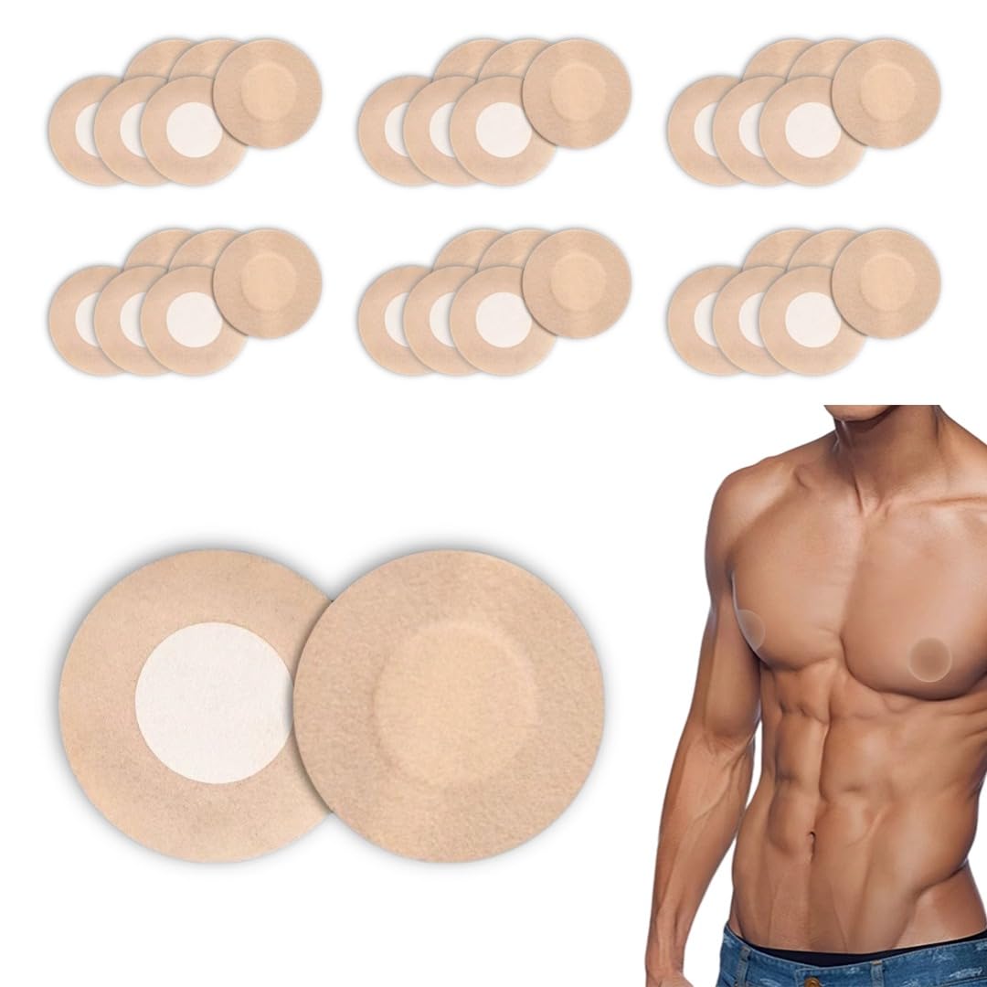 100Pcs (50 Pairs) Nipple Covers Men, No-Show Anti-Chafing Mens Nipple Guard, Running Nipple Covers for Men, Tape for Running, Sports, and Daily Wear Beige?60mm more comfortable size