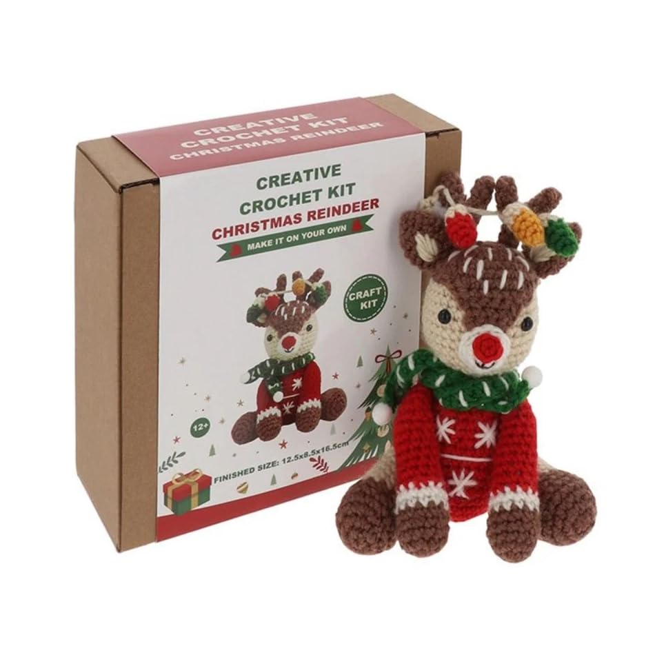 Shudehill Giftware Creative Crochet Kit for Adults – DIY Christmas Reindeer Craft Set, Perfect for Beginners, Includes All Materials & Instructions for a Fun, Easy Crochet Project