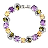 Onefeart Weißes Gold überzogen Armband Für Damen Mädchen Runden Zirkonia Tischgesellschaft Luxus Schick Handkette Bunt Armband 19CM Weißes Gold