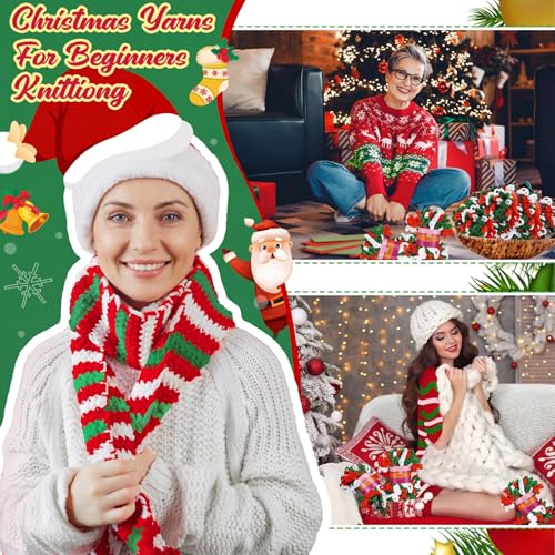 Image of Threlaco 12 Skein Christmas Loop Yarn for Finger Knitting, Red, White,Green