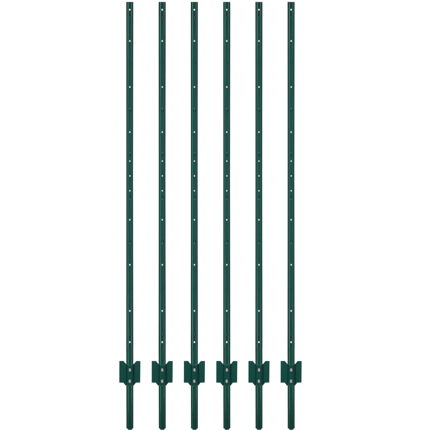 7 ft Metal Fence Posts, Pack of 6, U-Channel No Digging Steel Stakes for Garden, Yard, Farm, and Outdoor Wire Fencing, Heavy Duty Green U Post, Easy to Install 6 7 Feet