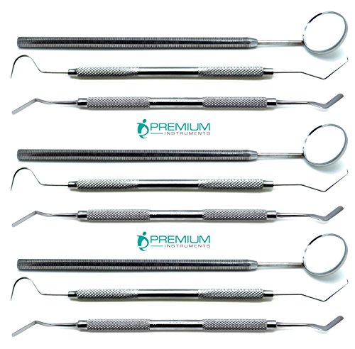 3× Dental Examination Hygiene Cleaning Basic Set Mirror 5, Explorer 23/17, Heidemann Spatula
