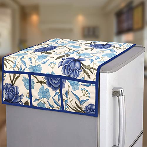Image of Polyester 3-Layered Fridge Top Cover /Refrigerator Cover With 6 Utility Pockets (Color-Blue, Size-39x21 Inches)