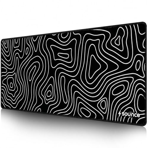 Image of Sounce XXL Extra Large Gaming Mouse Pad 70 x 30 cm, Full Desk Keyboard Mat with Non-Slip Rubber Base, Stitched Edges for Gamers, Laptop, Computer & Workstation (White line)