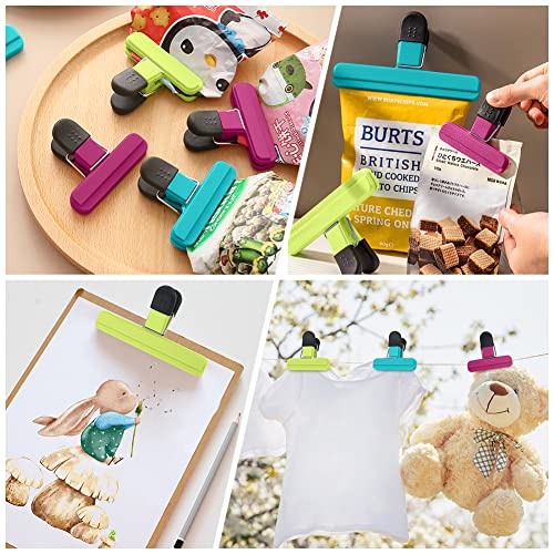 Image of AUAUY Large Chip Bag Clips, 6Pack Kitchen Clips for Refrigerator Food Storage Packages, Snack Bags, Photos, Assorted Color Food Bag Clips Plastic Heavy Duty Seal Grips