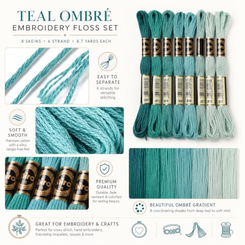 Image of FASHEWELRY 70 Yards Handmade Polyester Embroidery Floss Crewel Cross Stitch Threads 0.5mm 6-Ply Embroidery Thread Bulk for Beginners Adult DIY Sewing Knitting Supplies (Light Sea Green)