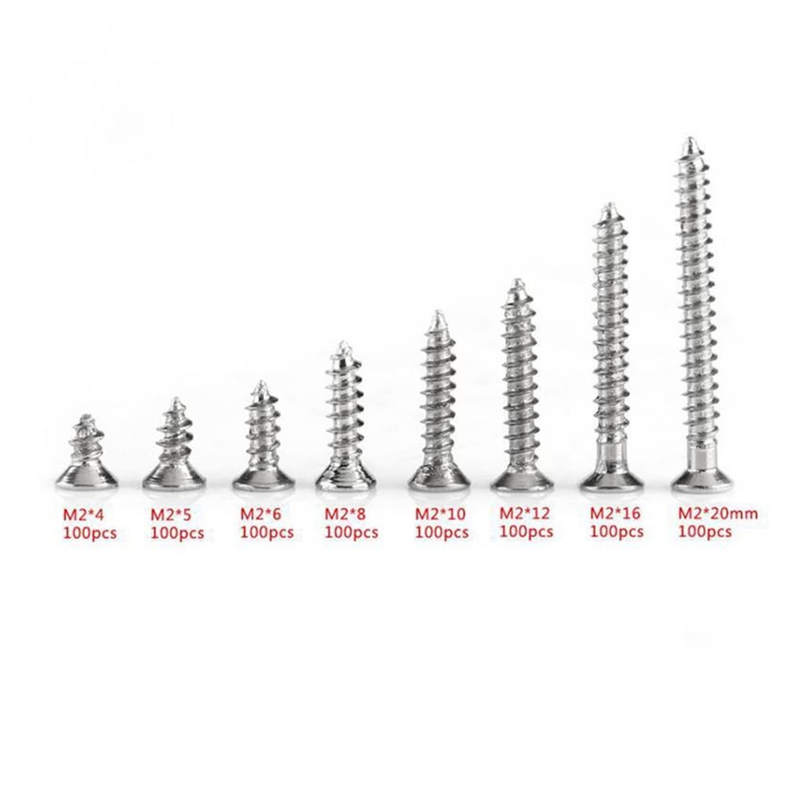 Wshao Store 800 Pz Set A Vite Autofilettante 304 Acciaio Inossidabile Acciaio Inossidabile Spoterunk Testa M2 4/5/6/8/10/12/16/16 / 20MM Viti Placcati in Nichel Tornillos (Color : 800pcs)