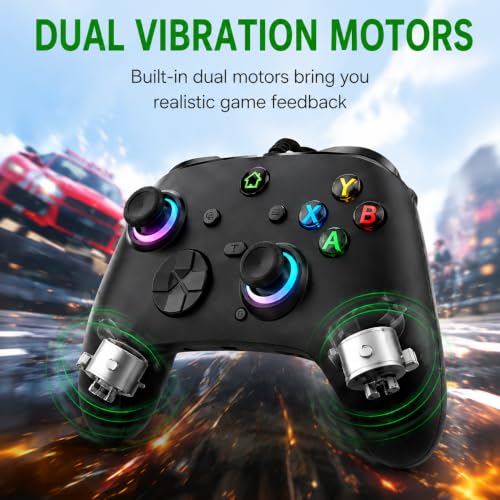 Image of conwin Wired Controller for X box One /S /X & Series S /X /PC Win10+ /Steam Platform, 9.8FT PC Joystick with Dual-Vibration, Turbo, Programmable, RGB LED Light and 3.5mm Stereoscopic Jack (Black-102L)