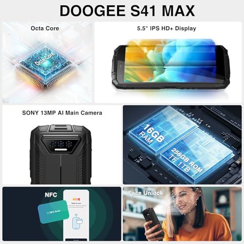 DOOGEE S41 MAX Rugged Smartphone 2024,16GB + 256GB/SD 1TB, Android 14 Rugged Phone,6300mAh Rugged Cell Phone, 5.5" HD+ Display, IP68 Waterproof Outdoor Military Grade 4G Mobile Phone, NFC/WiFi/OTG - Image 5
