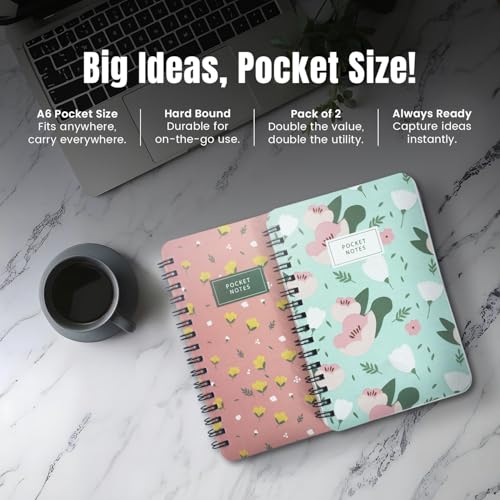 Image of mudrit Pocket Size Notebook, Small Spiral Diary, 120 Plain Pages, 90 GSM ideal for Gratitude List, Daily Goals Planner, To Do List Organiser, Size A6